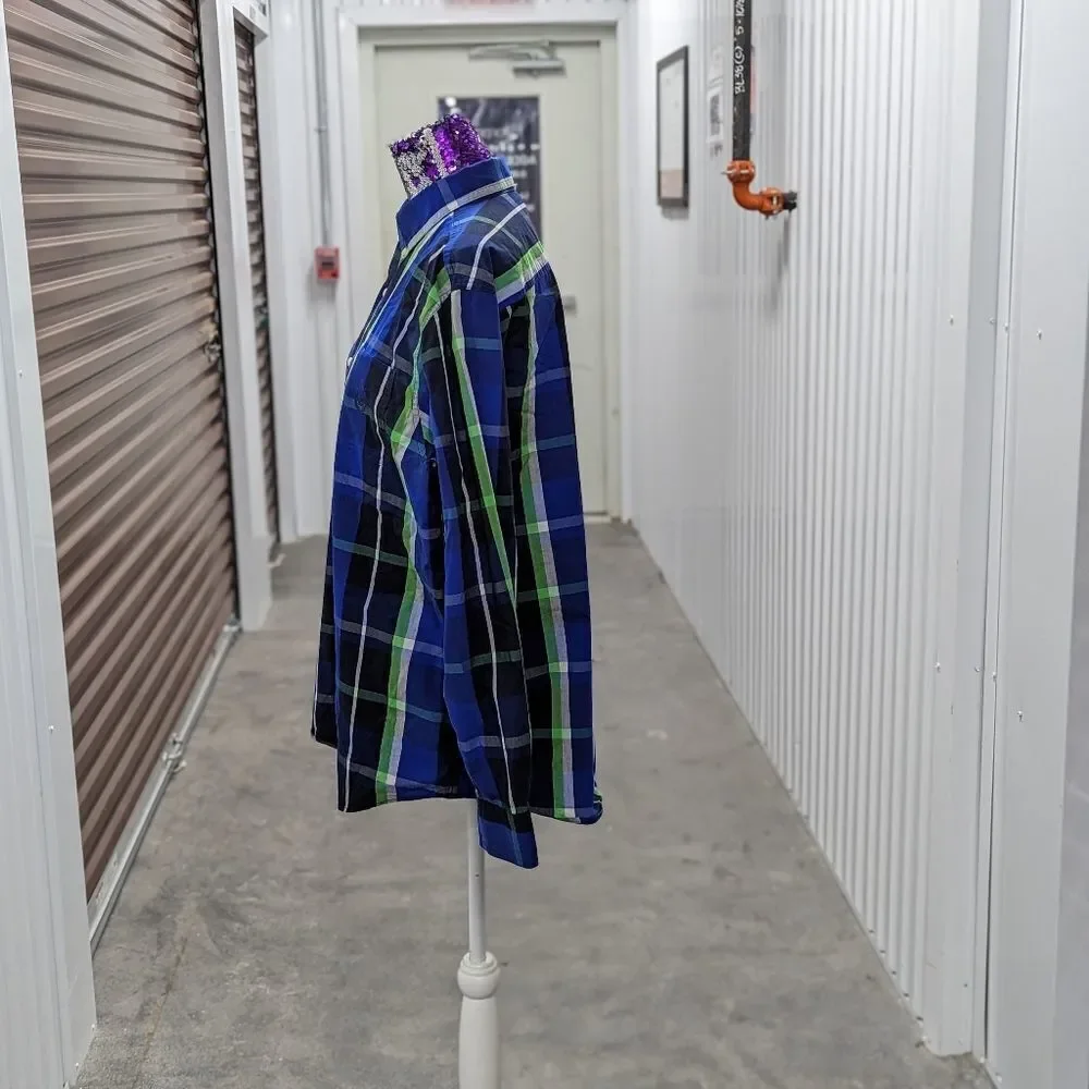 Chaps Large Blue & Green‎ Plaid Long Sleeve Button Front Shirt Old Money Preppy